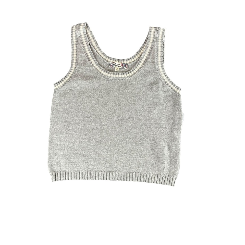 Pink‎ Republic Grey Knit Sweater Vest Scoop Neck Striped Trim Size L NEW